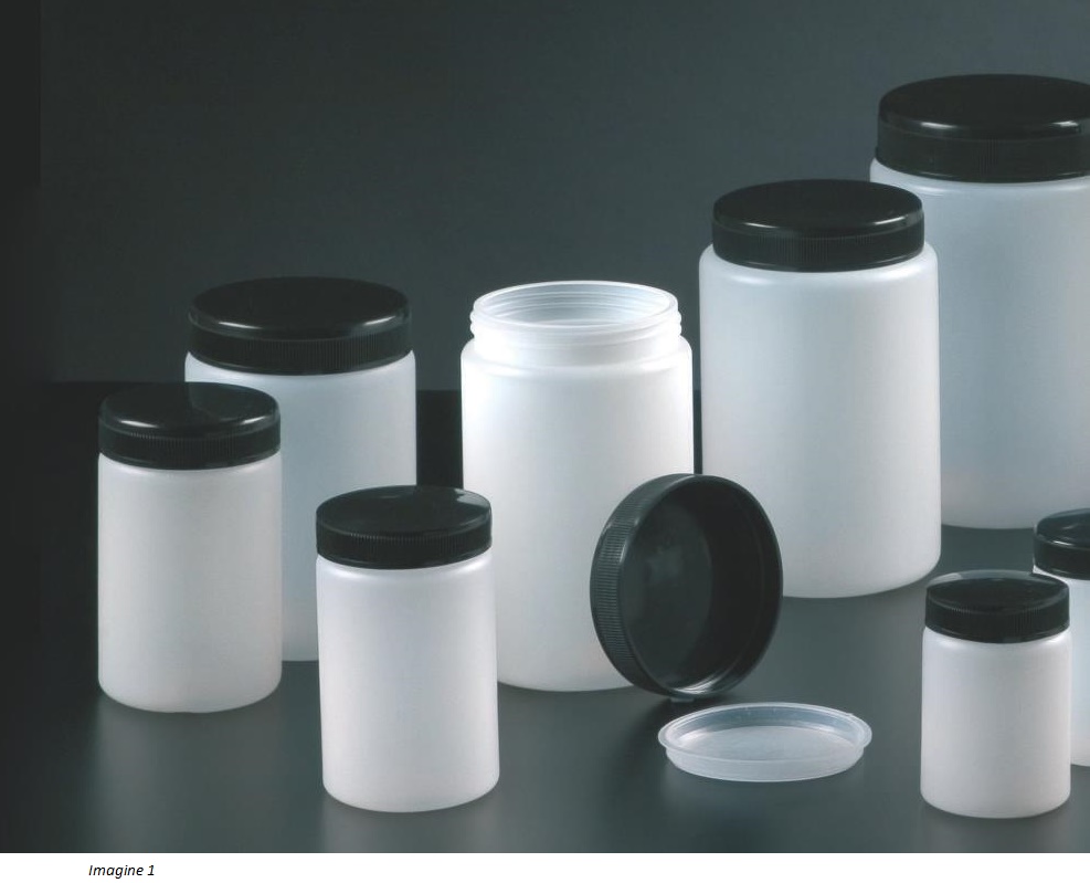 Flacoane cilindrice cu gat larg, cu capac interior si exterior