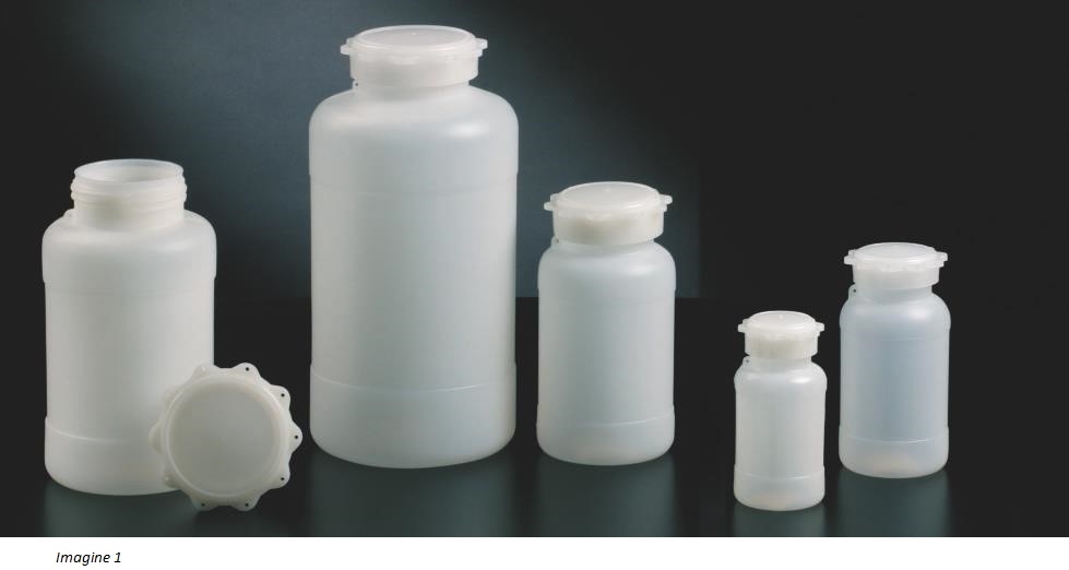 Flacoane cilindrice cu gat larg, negradate cu capac in forma de stea