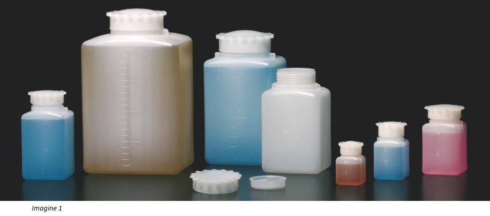 Flacoane cu g&acirc;t larg, gradate, cu capac exterior in forma de stea si capac interior