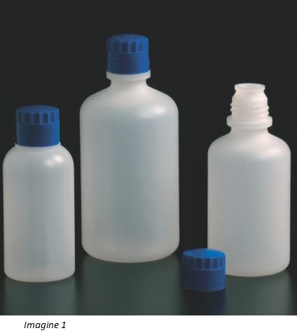 Flacoane cilindrice cu g&acirc;t &icirc;ngust și cu capac, de mare rezistență