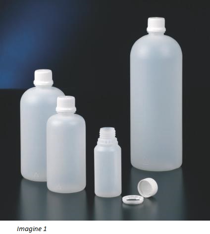 Flacoane cilindrice cu g&acirc;t ingust și cu capac exterior și interior