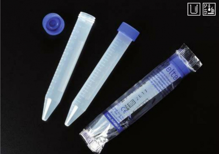 Tub conic 15 ml gradat, cu dop din polipropilenă (PP)